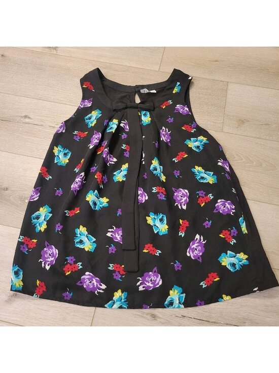 Elle Tops - Elle Tunic Top Sz M Indie Sleeveless Pop Art Soft Grunge Floral Print Blouse Bow